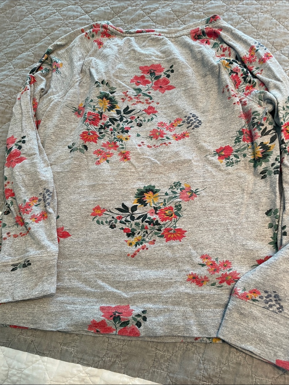 LOFT Heather Gray Floral Sweatshirt with Pink & Yellow Blooms - Picture 3 of 3